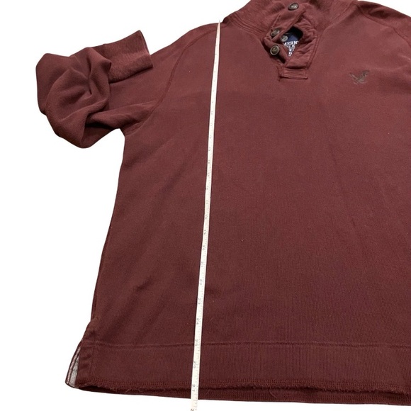 American Eagle Heavyweight Henley Sweater XL Maroon 100% Cotton - Picture 8 of 9
